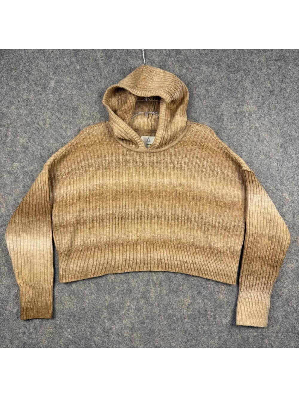 Offline by Aerie Ombré Cropped Hooded Hoodie Sweater Tan Size Medium 932